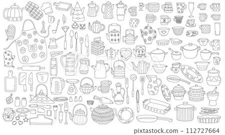 Big set of Hand drawn illustration kitchen tools. 112727664