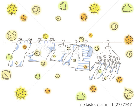 Image illustration of laundry dried outdoors with pollen floating around Image illustration of laundry dried outdoors with pollen floating around 112727747