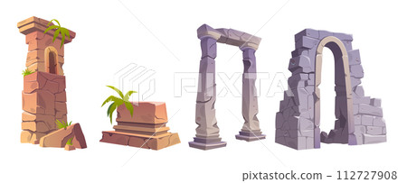 Broken ruins of ancient stone buildings. Broken ruins of ancient stone buildings. 112727908