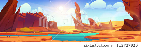 Lake water on desert africa landscape cartoon 112727929