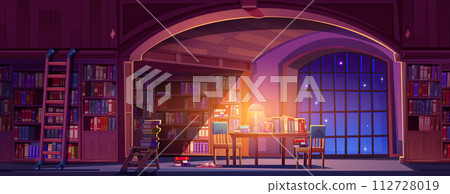 Old library interior at night 112728019