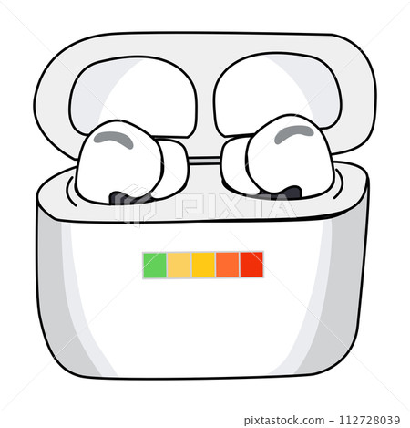 white wireless headphones, earbuds in the charging case. Bluetooth headphones in a flat design. 112728039