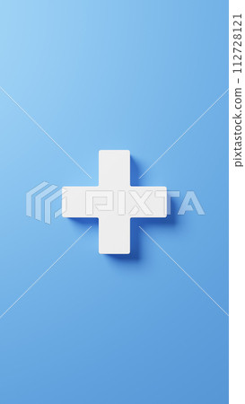White cross on a blue background. Overhead view. 3D (vertical) White cross on a blue background. Overhead view. 3D (vertical) 112728121