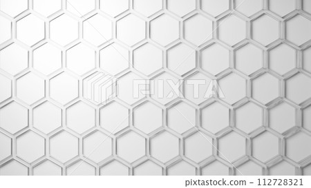 Geometric background material lined with hexagons. White. 3D (horizontal) 112728321