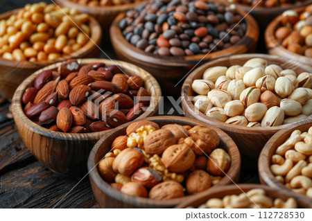 A variety of healthy snack options, like nuts, seeds, and dried fruits. ai generative 112728530