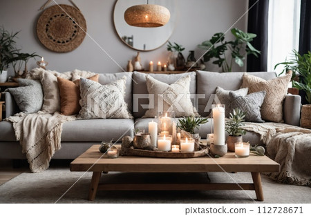 Modern interior of living room in cozy apartment 112728671