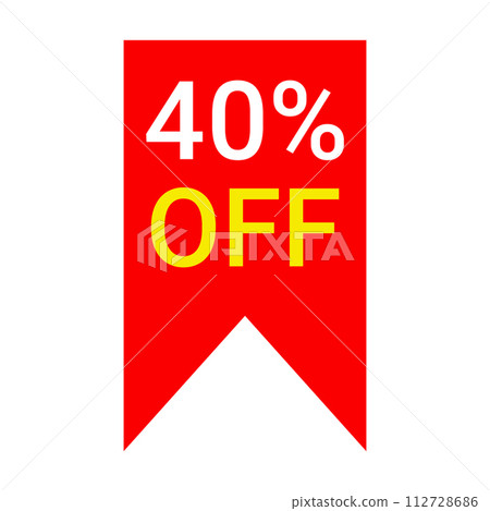 red 40 percent discount label on white background red 40 percent discount label on white background 112728686