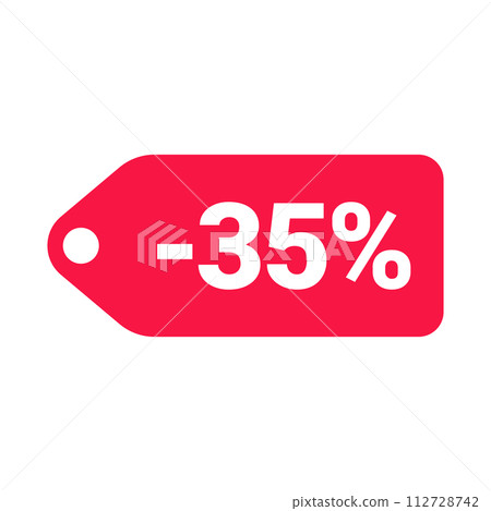 red 35 percent discount label on white background red 35 percent discount label on white background 112728742