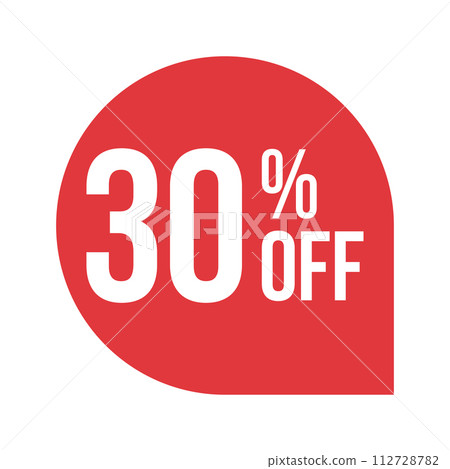 red 30 percent discount label on white background 112728782