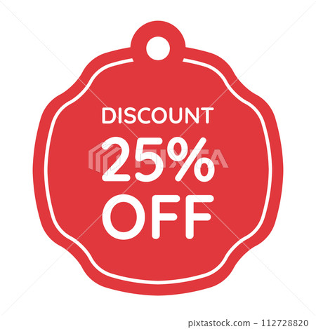 red 25 percent discount label on white background red 25 percent discount label on white background 112728820