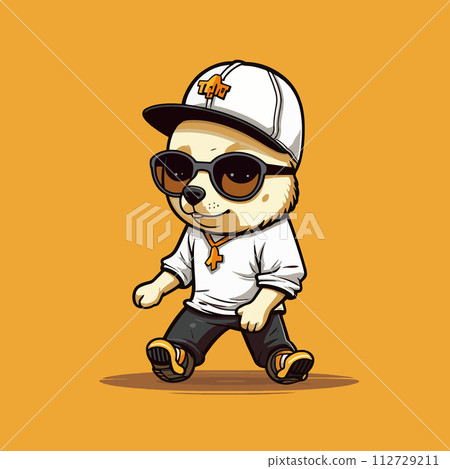 Funky dog cartoon with hat and glasses hip hop style 112729211