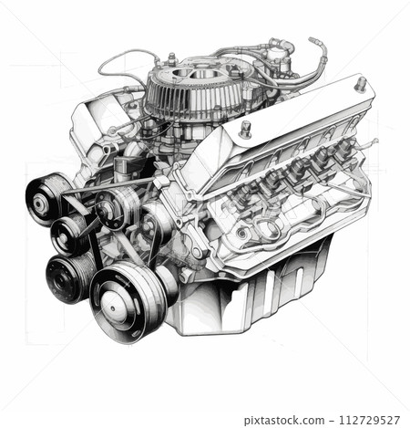 Simplified V8 Motor Engine Black and White Logo Design 112729527