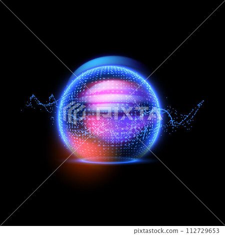 Vector barrier sphere with a three-dimensional grid on a black background 112729653