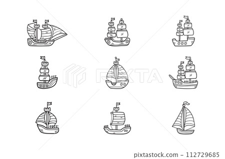 Hand Drawn Sailboat or fishing boat in flat style 112729685