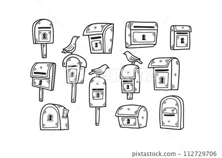 Hand Drawn vintage postal box in flat style 112729706