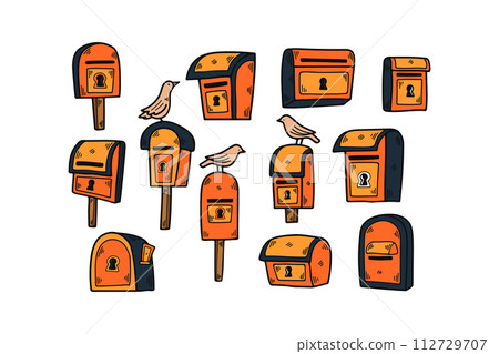 Hand Drawn vintage postal box in flat style 112729707