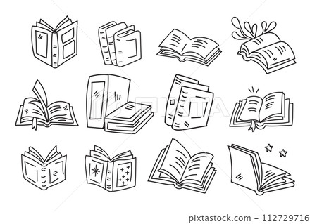Hand Drawn open book in flat style Hand Drawn open book in flat style 112729716