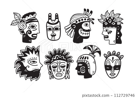 Hand Drawn tribal mask in flat style Hand Drawn tribal mask in flat style 112729746