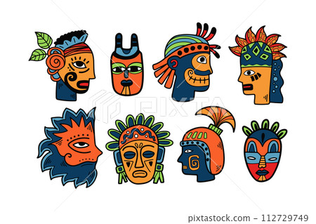 Hand Drawn tribal mask in flat style 112729749