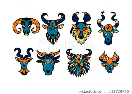 Hand Drawn zodiac mask in flat style 112729760