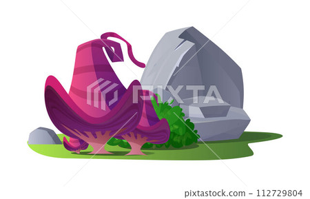Huge magic mushrooms growing near stones flat style, vector illustration Huge magic mushrooms growing near stones flat style, vector illustration 112729804