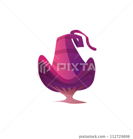 Vector illustrations of a fantastic mushroom with a curved purple hat on a white background 112729806