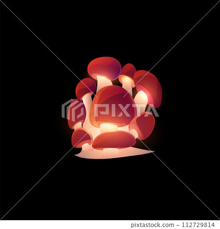 Vector illustration of glowing magic mushrooms with brown caps. 112729814