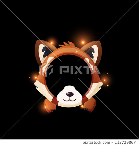 Avatar frame red panda cartoon vector, achievement round empty border, animal muzzle with sparkles for ui game interface Avatar frame red panda cartoon vector, achievement round empty border, animal muzzle with sparkles for ui game interface 112729867