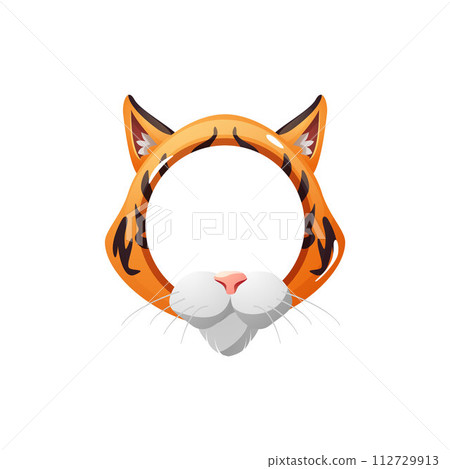 Avatar frame tiger cartoon vector, achievement round empty template frame, animal mask for game interface, award border 112729913