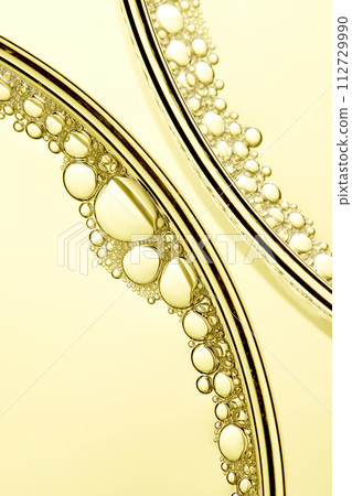 A close-up photo of water droplets that can be used in science, medicine, ingredients, and beauty designs. 112729990