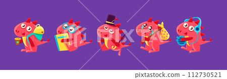 Cute Red Funny Dragon Character in Different Situation Vector Set Cute Red Funny Dragon Character in Different Situation Vector Set 112730521