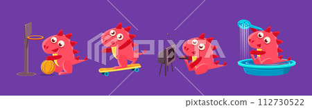 Cute Red Funny Dragon Character in Different Situation Vector Set Cute Red Funny Dragon Character in Different Situation Vector Set 112730522