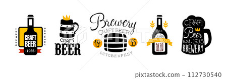 Craft Beer Brewery Label Design and Emblem Vector Set 112730540