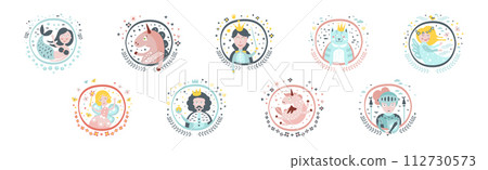 Round Sticker Character Cute Fairytale Round Sticker with Character... - Stock Illustration ...