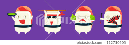 Kawaii Sashimi Mascot with Different Emotion Vector Set 112730603