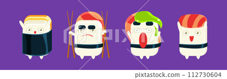Kawaii Sashimi Mascot with Different Emotion Vector Set 112730604