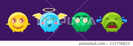 Funny Round Face Emotion Character Colorful Vector Set 112730623