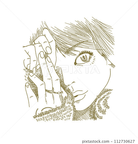 女人臉的線條畫插圖 112730627