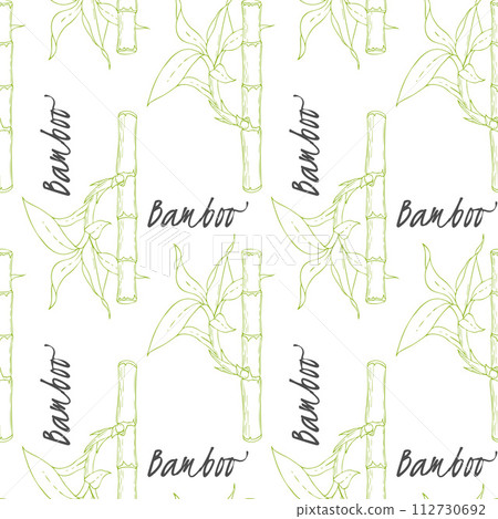 Pattern of Bamboo sticks and leaves on white background. 112730692