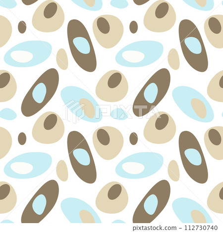 Abstract stones sea pattern of pastel blue and beige organic shapes on white background. 112730740