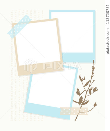 Elegant scrapbook style Photo book with frames and floral herbs in pastel colors. Digital vintage collage. 112730785