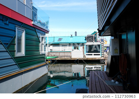 fisherman's wharf Victoria British Columbia, Canada Fisherman's wharf House Boat Homes float on Vancouver Island BC Boats and Yachts at Fisherman's Wharf Marina in the Inner Harbour. High quality 4k fisherman's wharf Victoria British Columbia, Canada Fisherman's wharf House Boat Homes float on Vancouver Island BC Boats and Yachts at Fisherman's Wharf Marina in the Inner Harbour. High quality 4k 112730963
