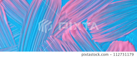 Abstract art background blue and light pink colors. Watercolor painting on canvas with turquoise strokes and splash. 112731179