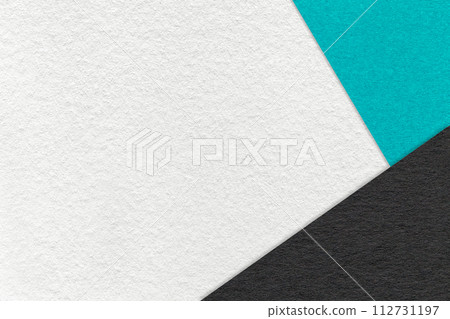 Texture of craft white color paper background with black and turquoise border. Vintage abstract cerulean cardboard. Texture of craft white color paper background with black and turquoise border. Vintage abstract cerulean cardboard. 112731197
