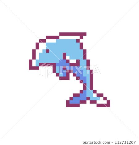 Pixel Art Dolphin Icon. Vector Y2K 8Bit Sticker of Marine Character. Cute Ocean Avatar Video Game Element for Summer Beach Vacation Design. Pixel Art Dolphin Icon. Vector Y2K 8Bit Sticker of Marine Character. Cute Ocean Avatar Video Game Element for Summer Beach Vacation Design. 112731207