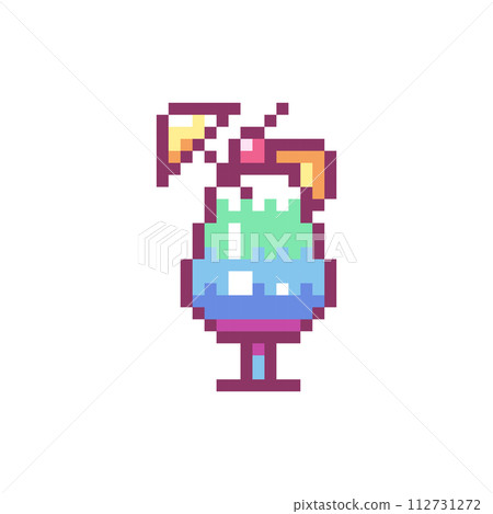 Pixel Art Cocktail Icon. Vector Y2K 8Bit Sticker of Tropical Beach Drink. Cute Summer Beverage Video Game Element for Vacation Party Design. Pixel Art Cocktail Icon. Vector Y2K 8Bit Sticker of Tropical Beach Drink. Cute Summer Beverage Video Game Element for Vacation Party Design. 112731272