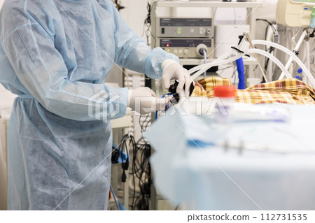 In the operating room, a veterinary surgeon performs a major operation on an animal. An experienced surgeon accurately performs a complex operation on an animal. Veterinary surgery. In the operating room, a veterinary surgeon performs a major operation on an animal. An experienced surgeon accurately performs a complex operation on an animal. Veterinary surgery. 112731535