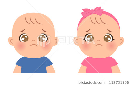 Cute baby boy and girl having sad expression Cute baby boy and girl having sad expression 112731596
