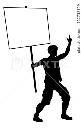 Protest Rally March Picket Sign Silhouette Person 112732129