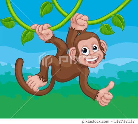 Monkey Singing On Jungle Vines Thumbs Up Cartoon 112732132